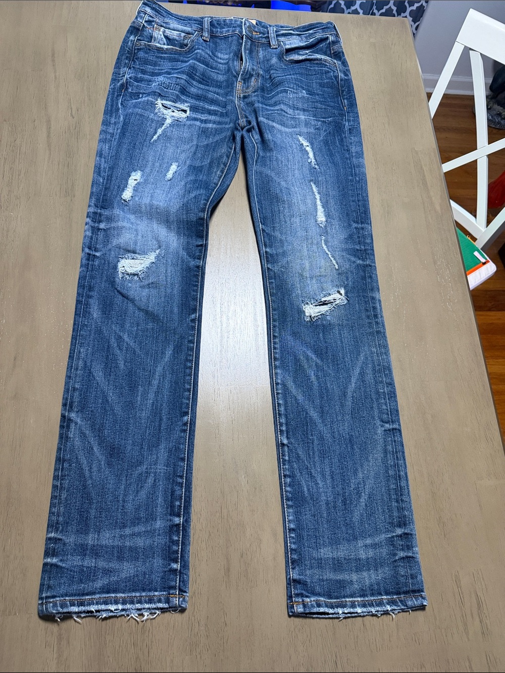 Men's  Remix Rock Revival Distressed Blue Denim Jeans